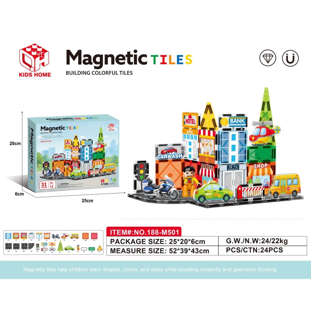 JOKO Sada Magnetické Kocky Mesto s autami 31ks
