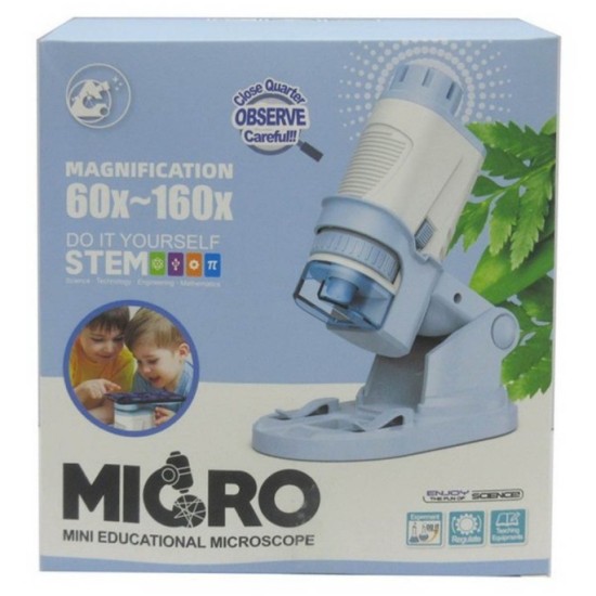JOKO Detský Vreckový Mikroskop, zväčšenie 160X, LED svetlo, modrý