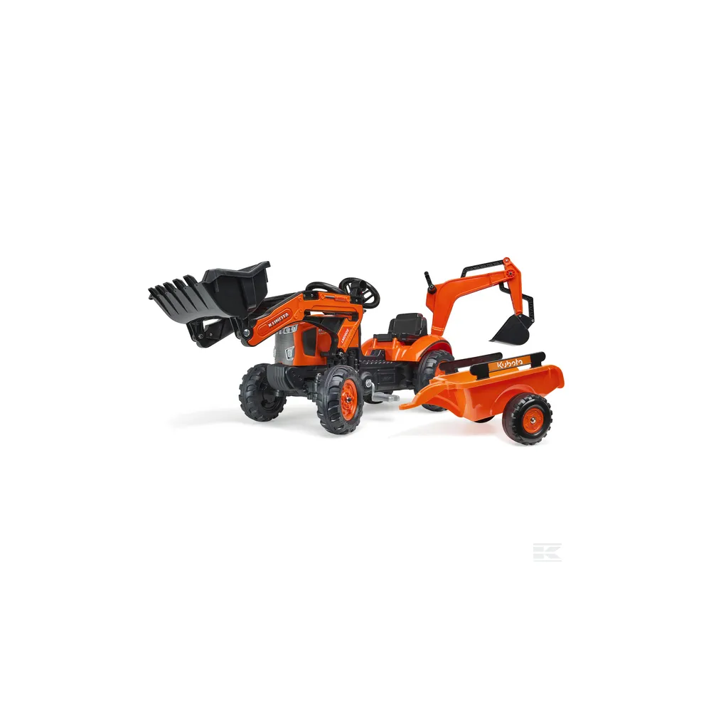 FALK Šľapací Traktor Bager Kubota Class Arion 410 s čelným nakladačom a vlečkou, červený