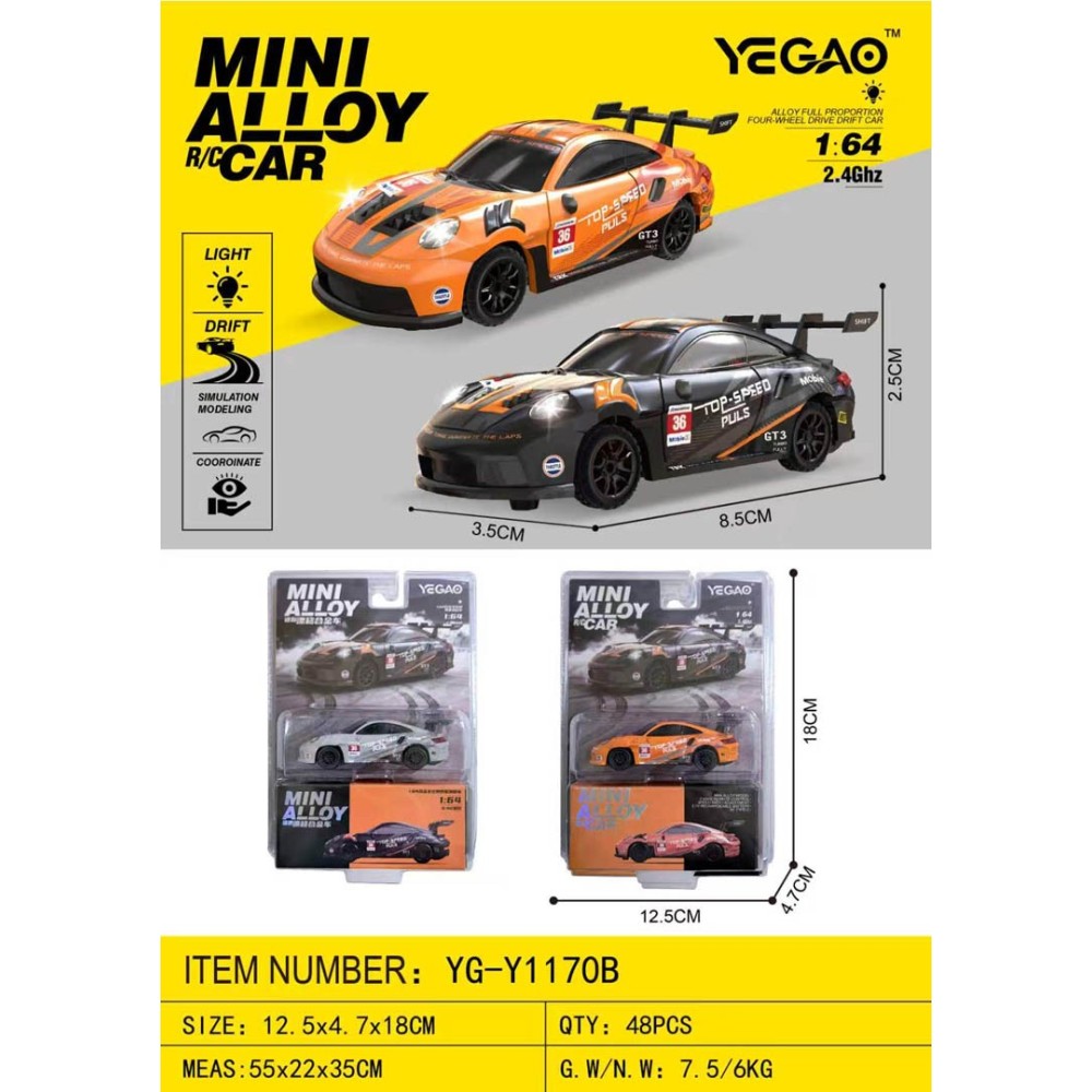 JOKO RC Kovové Driftovacie autíčko TOP SPEED 1:64, so svetlom, sivé