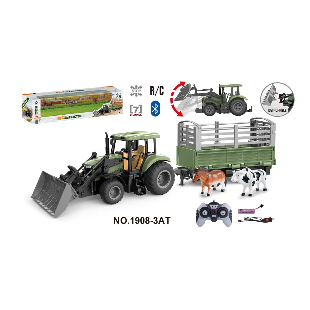 JOKO RC Traktor s vlečkou a zvieratkami na diaľkové ovládanie, zelené