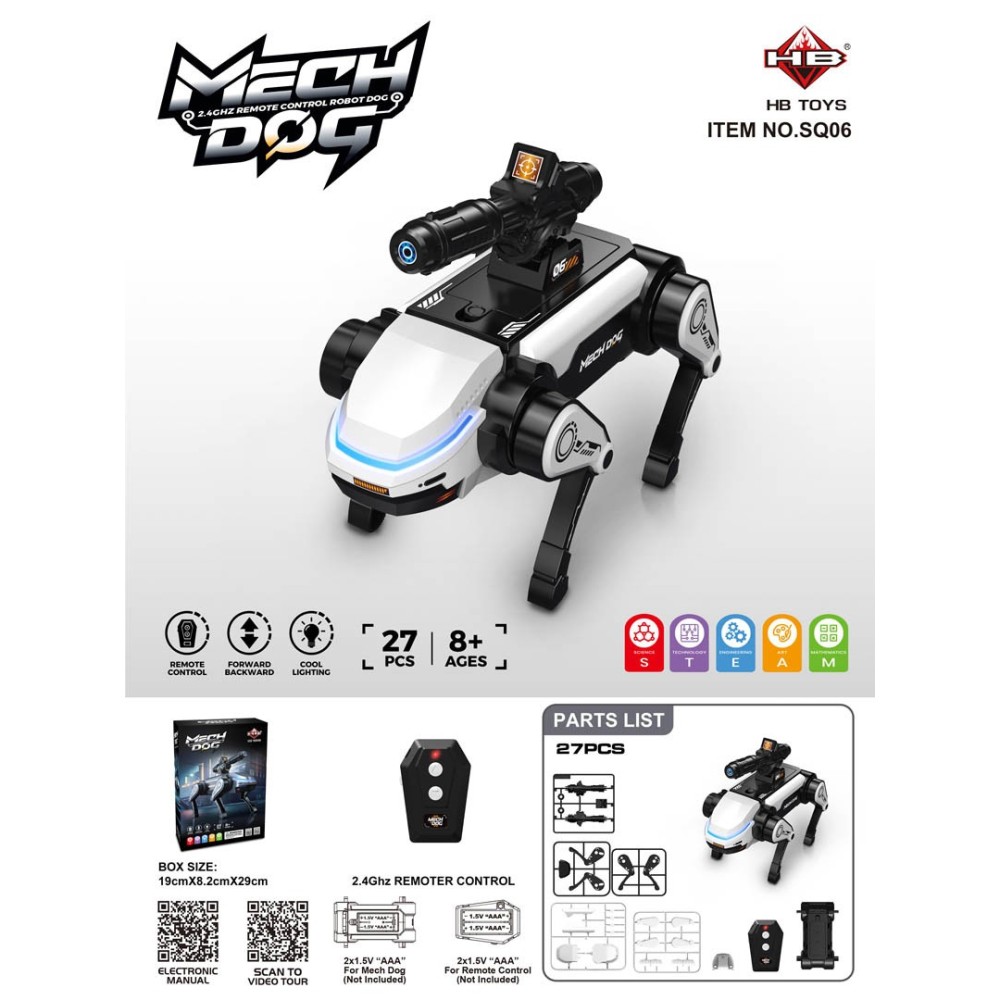JOKO RC ROBOT PES Mech Dog s Funkciou Strieľania na diaľkové ovládanie, biely