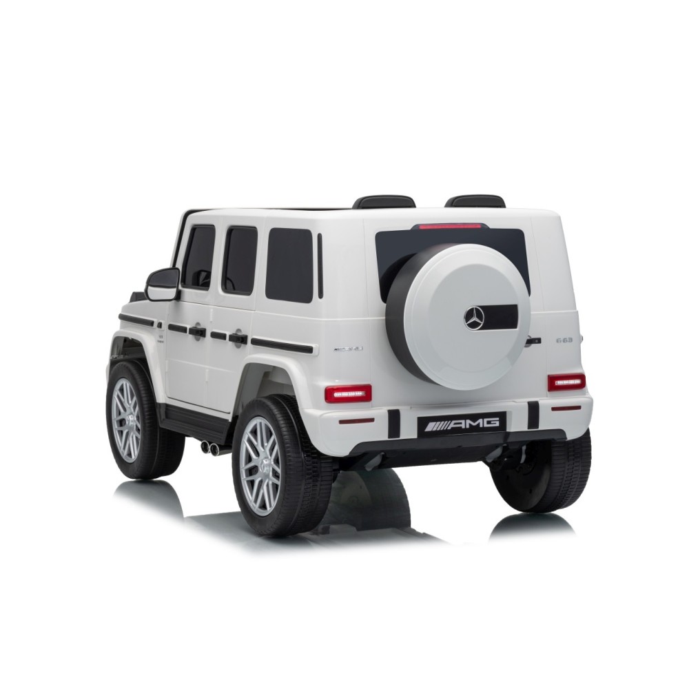 JOKO Elektrické autíčko Mercedes G63 AMG 4x4, penové kolesá, kožené sedadlo, biele