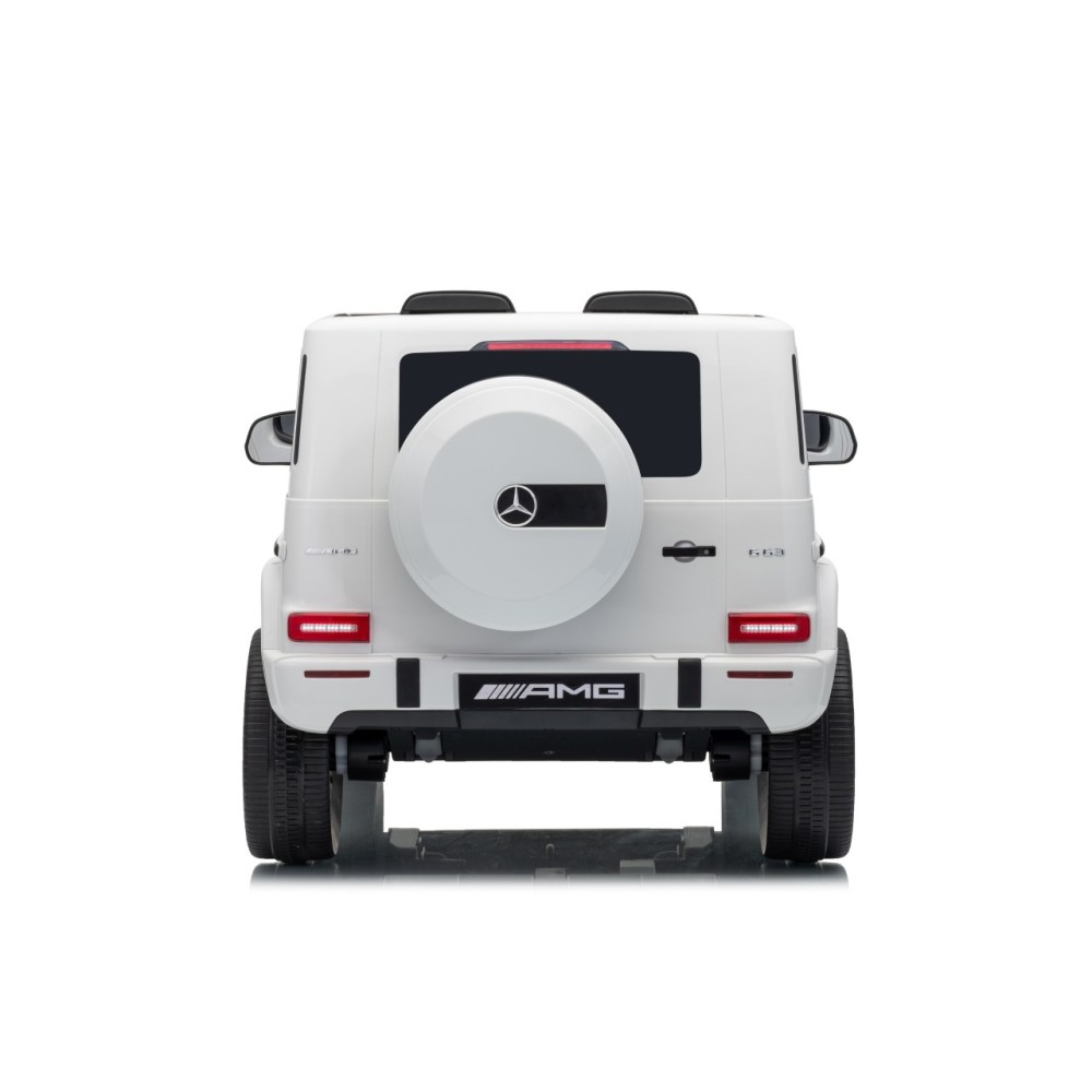 JOKO Elektrické autíčko Mercedes G63 AMG 4x4, penové kolesá, kožené sedadlo, biele