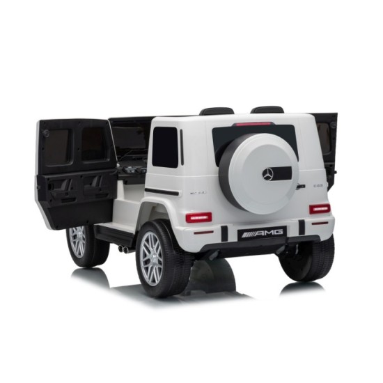 JOKO Elektrické autíčko Mercedes G63 AMG 4x4, penové kolesá, kožené sedadlo, biele