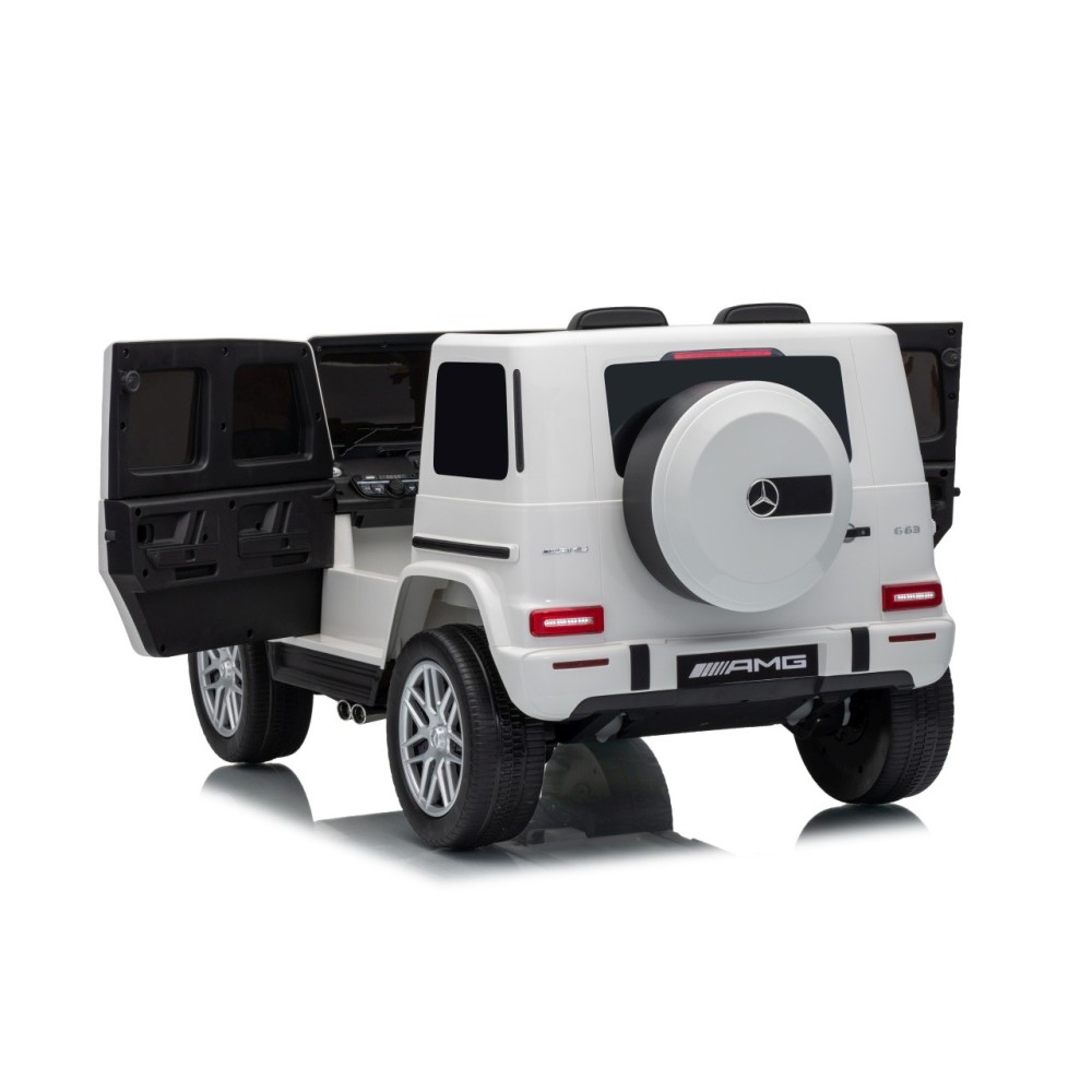 JOKO Elektrické autíčko Mercedes G63 AMG 4x4, penové kolesá, kožené sedadlo, biele