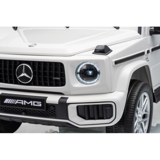 JOKO Elektrické autíčko Mercedes G63 AMG 4x4, penové kolesá, kožené sedadlo, biele