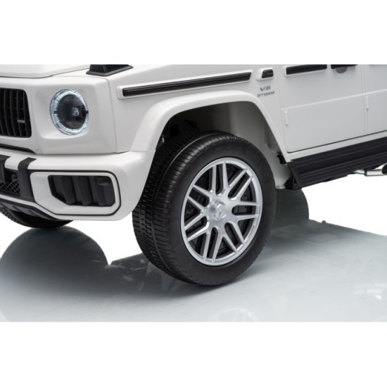 JOKO Elektrické autíčko Mercedes G63 AMG 4x4, penové kolesá, kožené sedadlo, biele