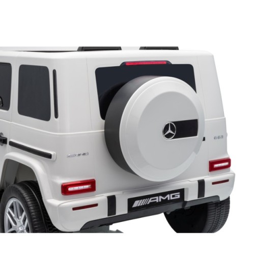 JOKO Elektrické autíčko Mercedes G63 AMG 4x4, penové kolesá, kožené sedadlo, biele