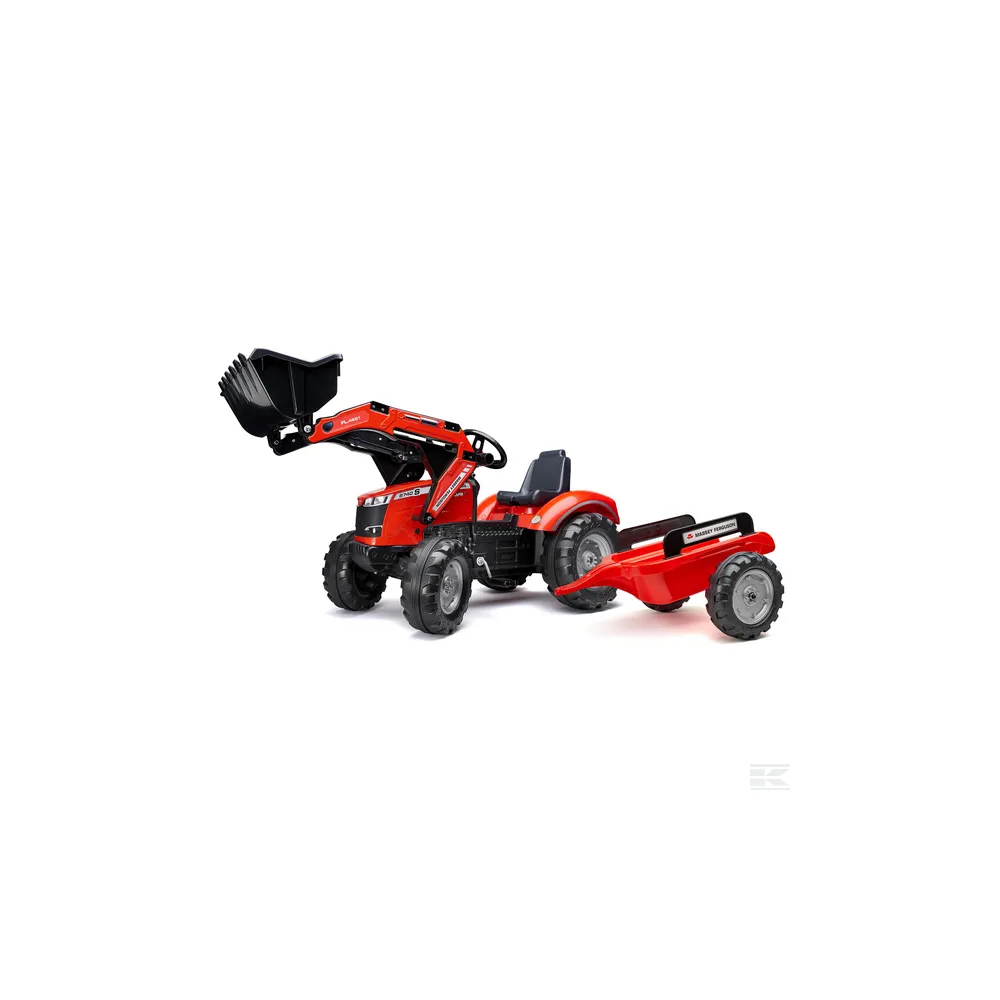 FALK Šľapací traktor Bager Massey Ferguson S8740 s vlečkou, červený