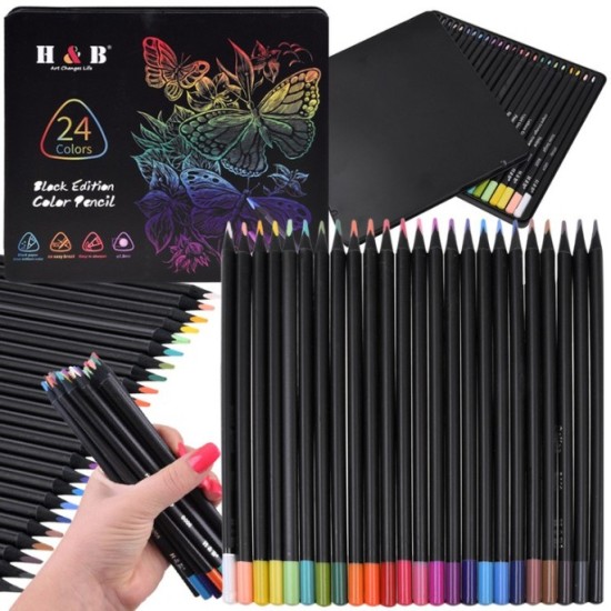 JOKO Profesionálna Sada Intenzívne Farebné ceruzky 24ks 3.3 mm Black Edition, kovové púzdro