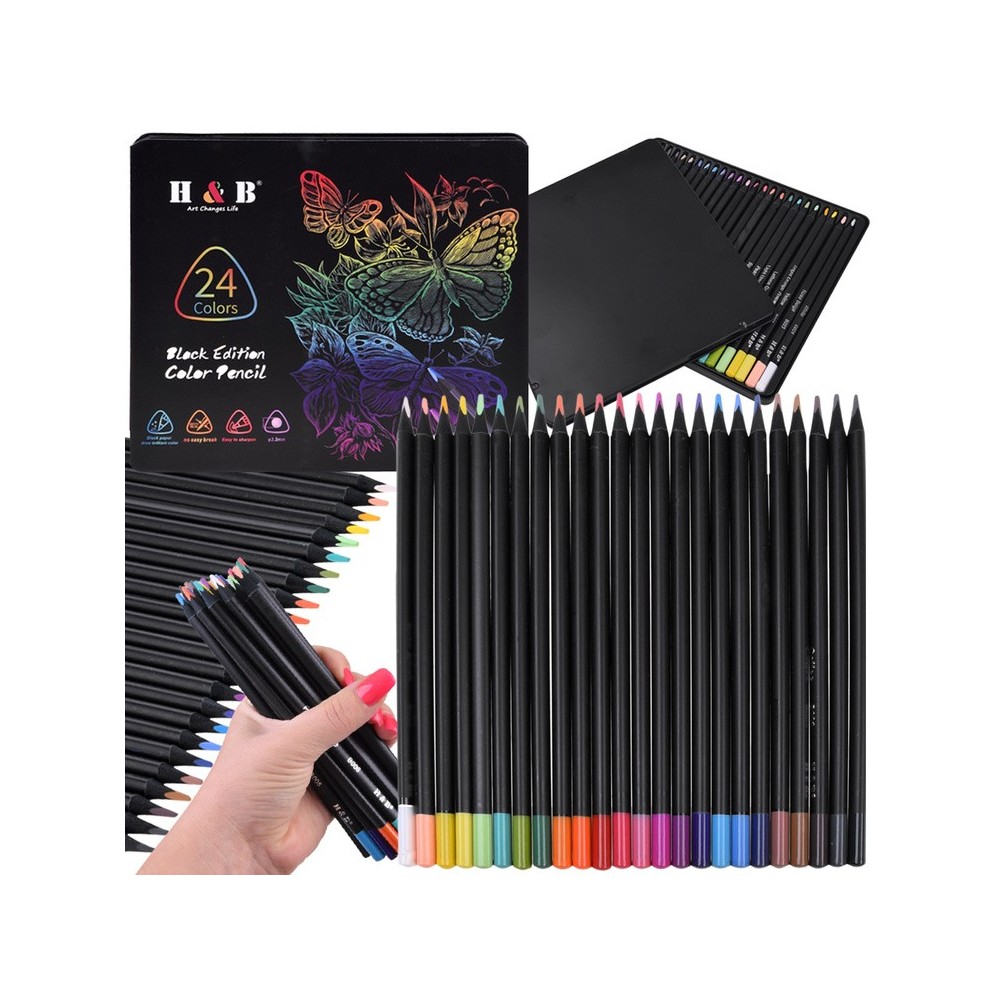 JOKO Profesionálna Sada Intenzívne Farebné ceruzky 24ks 3.3 mm Black Edition, kovové púzdro