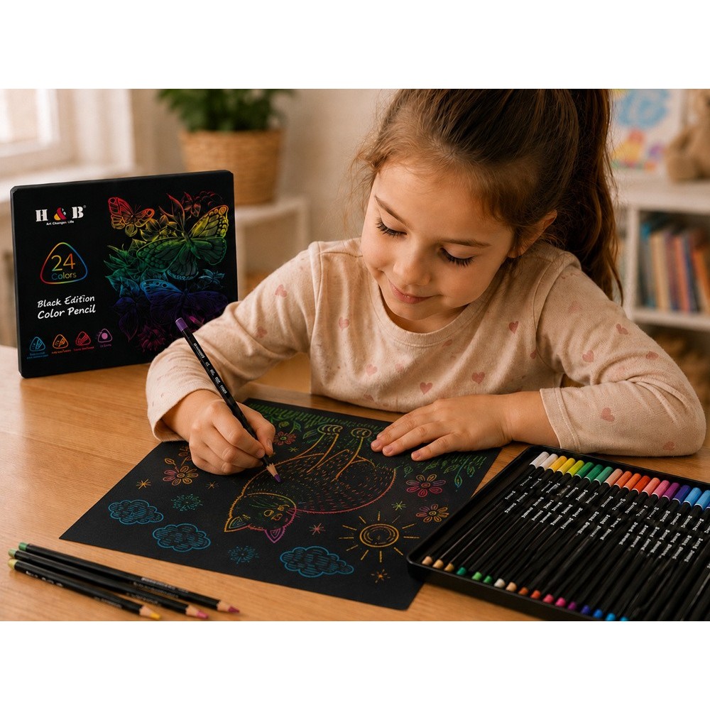JOKO Profesionálna Sada Intenzívne Farebné ceruzky 24ks 3.3 mm Black Edition, kovové púzdro