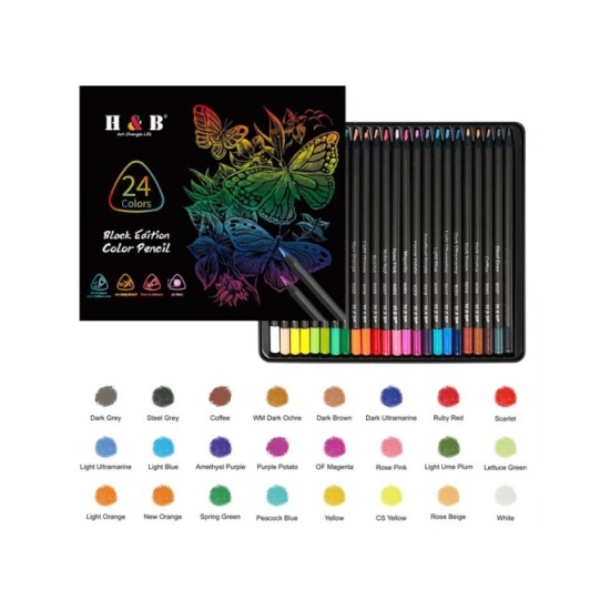 JOKO Profesionálna Sada Intenzívne Farebné ceruzky 24ks 3.3 mm Black Edition, kovové púzdro