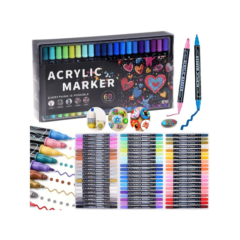 Double-sided waterproof acrylic markers 60 pcs - various uses AP0125