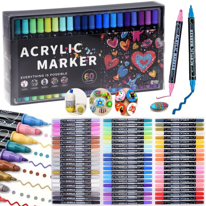 Double-sided waterproof acrylic markers 60 pcs - various uses AP0125