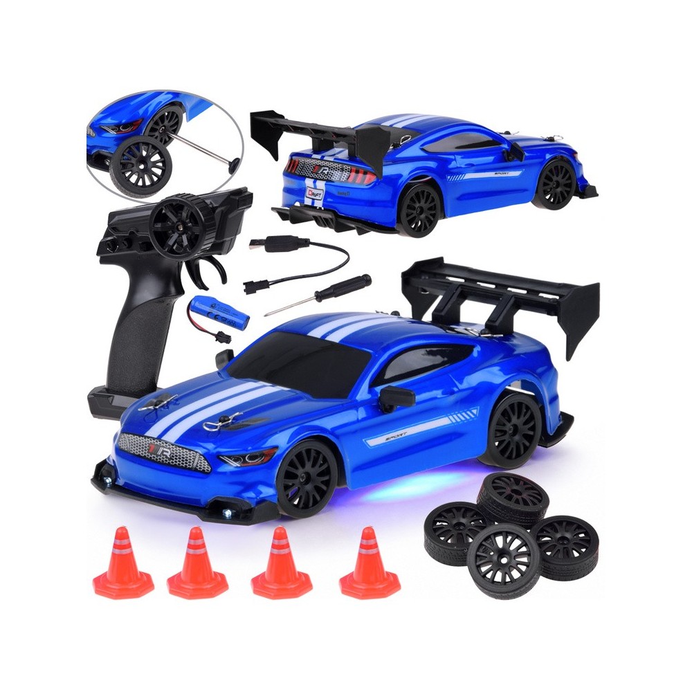 JOKO RC Auto s Driftom 1:24, svetolom a zvukom, náhradné pneumatiky, na diaľkové ovládanie, modré