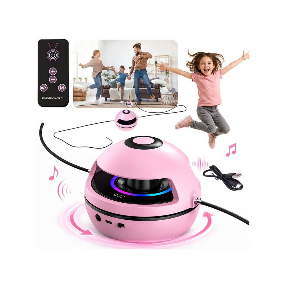 Elektrická interaktívna skákacia trampolína s hudbou, Bluetooth, na diaľkové ovládanie, počítadlo, elektrické švihadlo, ružová