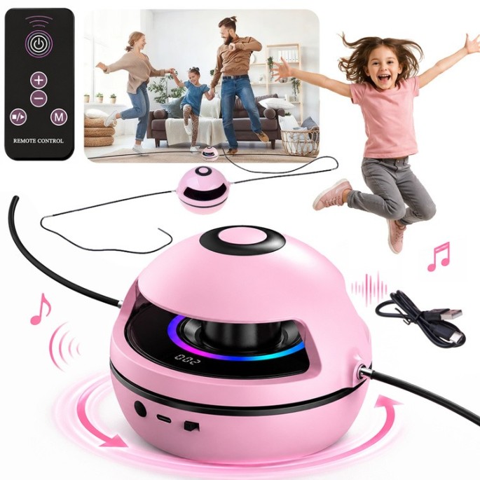 Elektrická interaktívna skákacia trampolína s hudbou, Bluetooth, na diaľkové ovládanie, počítadlo, elektrické švihadlo, ružová