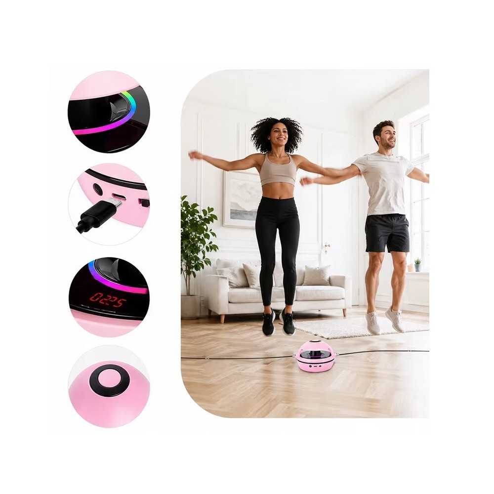 Elektrická interaktívna skákacia trampolína s hudbou, Bluetooth, na diaľkové ovládanie, počítadlo, elektrické švihadlo, ružová