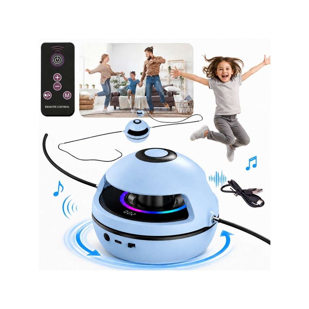 Elektrická interaktívna skákacia trampolína s hudbou, Bluetooth, na diaľkové ovládanie, s počítadlom, elektrické švihadlo, modrá