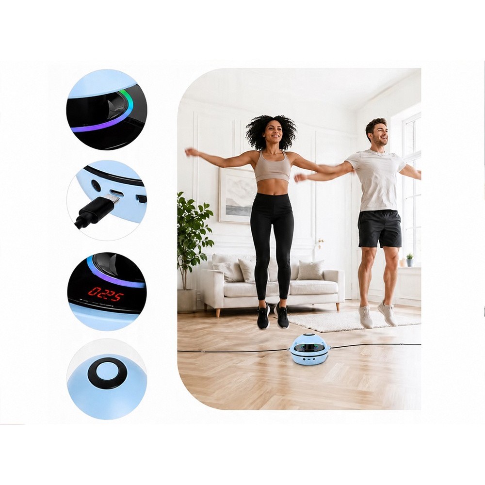 Elektrická interaktívna skákacia trampolína s hudbou, Bluetooth, na diaľkové ovládanie, s počítadlom, elektrické švihadlo, modrá
