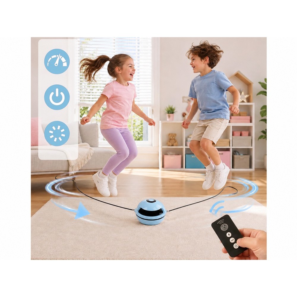 Elektrická interaktívna skákacia trampolína s hudbou, Bluetooth, na diaľkové ovládanie, s počítadlom, elektrické švihadlo, modrá
