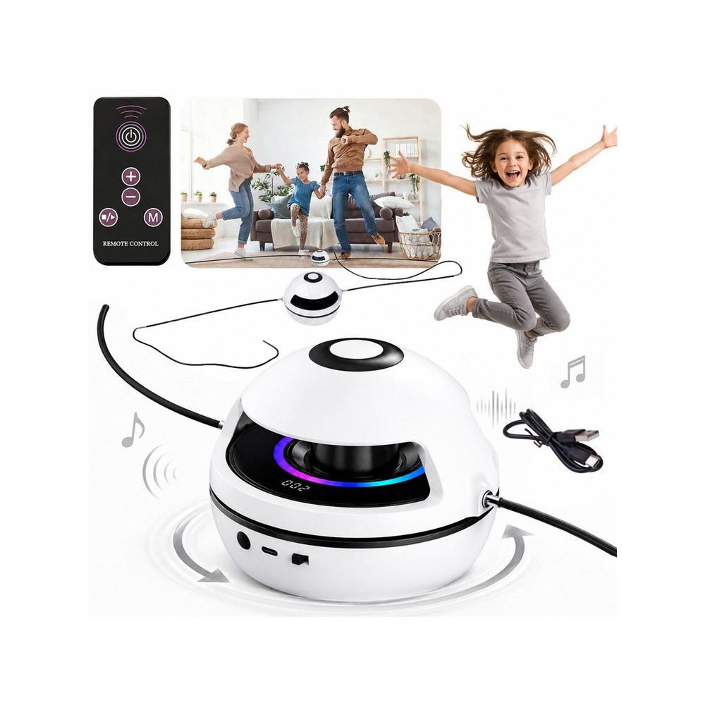 Elektrická interaktívna skákacia trampolína s hudbou, Bluetooth, na diaľkové ovládanie, s počítadlom, elektrické švihadlo, biela
