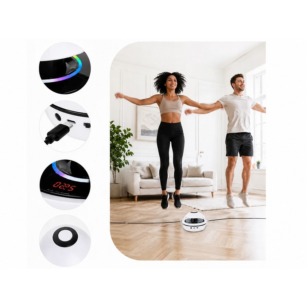 Elektrická interaktívna skákacia trampolína s hudbou, Bluetooth, na diaľkové ovládanie, s počítadlom, elektrické švihadlo, biela