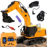 JCB RC Bager na diaľkové ovládanie, 3 vymeniteľné hroty, Licencia JCB, kovovová lyžica,so svetlom a zvukom