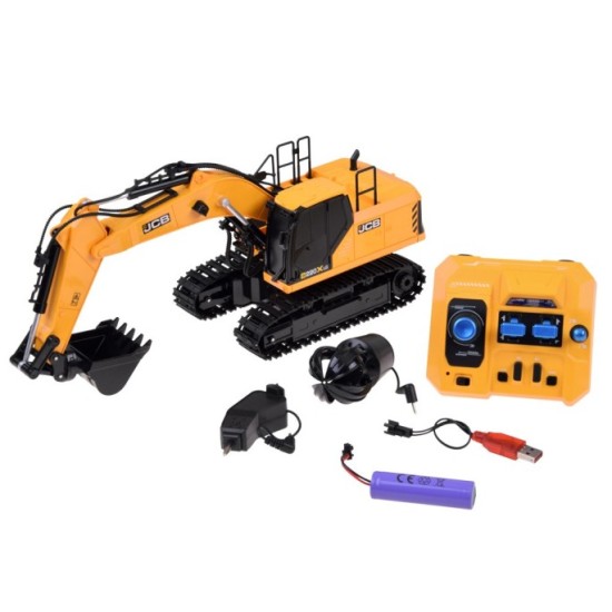 JCB RC Bager na diaľkové ovládanie, 3 vymeniteľné hroty, Licencia JCB, kovovová lyžica,so svetlom a zvukom