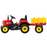 JOKO Elektrický traktor s vlečkou BLOW, diaľkové ovládanie, penové kolesá, kožené sedadlo, Led svetlá, USB, MP3, červený