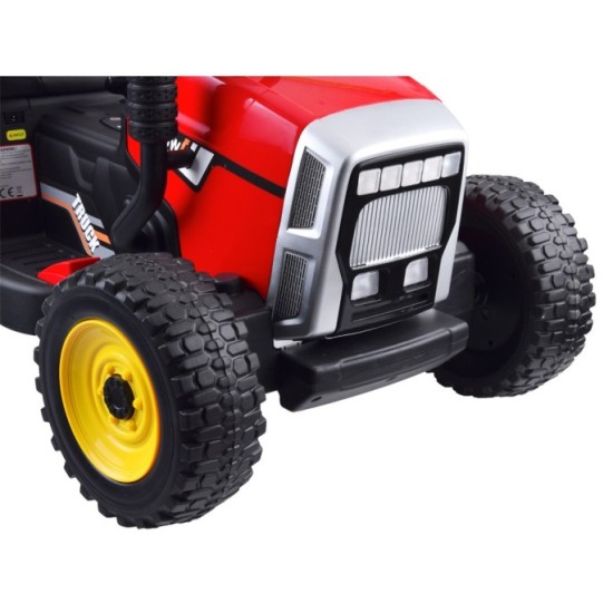 JOKO Elektrický traktor s vlečkou BLOW, diaľkové ovládanie, penové kolesá, kožené sedadlo, Led svetlá, USB, MP3, červený