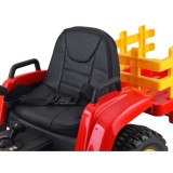 JOKO Elektrický traktor s vlečkou BLOW, diaľkové ovládanie, penové kolesá, kožené sedadlo, Led svetlá, USB, MP3, červený