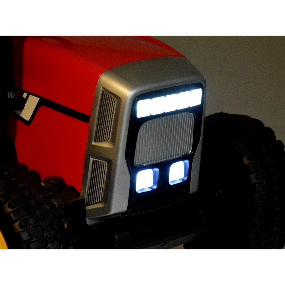 JOKO Elektrický traktor s vlečkou BLOW, diaľkové ovládanie, penové kolesá, kožené sedadlo, Led svetlá, USB, MP3, červený