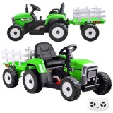 JOKO Elektrický traktor s vlečkou na drevo BLOW, diaľkové ovládanie, penové kolesá, kožené sedadlo, Led svetlá, USB, MP3, zelený