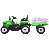 JOKO Elektrický traktor s vlečkou na drevo BLOW, diaľkové ovládanie, penové kolesá, kožené sedadlo, Led svetlá, USB, MP3, zelený