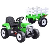JOKO Elektrický traktor s vlečkou na drevo BLOW, diaľkové ovládanie, penové kolesá, kožené sedadlo, Led svetlá, USB, MP3, zelený