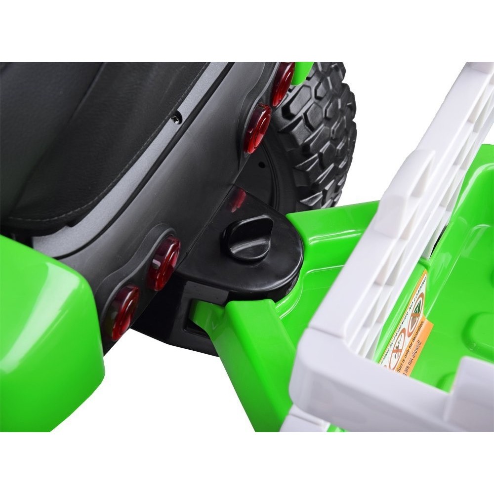 JOKO Elektrický traktor s vlečkou na drevo BLOW, diaľkové ovládanie, penové kolesá, kožené sedadlo, Led svetlá, USB, MP3, zelený