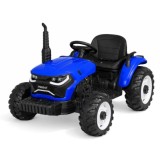 JOKO Veľký Elektrický Traktor s Elektricky vyklápacou vlečkou 205cm, 2x200W 24V, kožené sedadlo, modrý