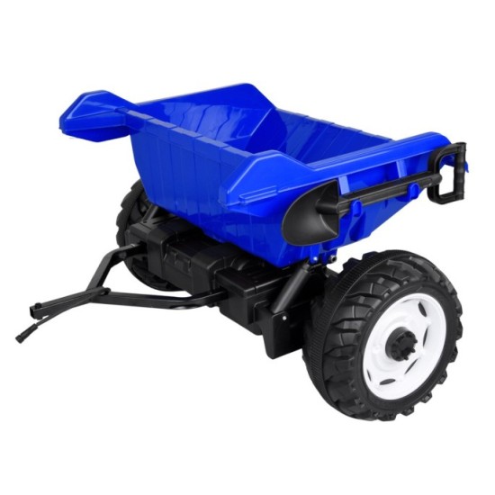 JOKO Veľký Elektrický Traktor s Elektricky vyklápacou vlečkou 205cm, 2x200W 24V, kožené sedadlo, modrý