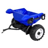 JOKO Veľký Elektrický Traktor s Elektricky vyklápacou vlečkou 205cm, 2x200W 24V, kožené sedadlo, modrý