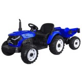 JOKO Veľký Elektrický Traktor s Elektricky vyklápacou vlečkou 205cm, 2x200W 24V, kožené sedadlo, modrý