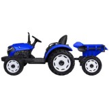 JOKO Veľký Elektrický Traktor s Elektricky vyklápacou vlečkou 205cm, 2x200W 24V, kožené sedadlo, modrý