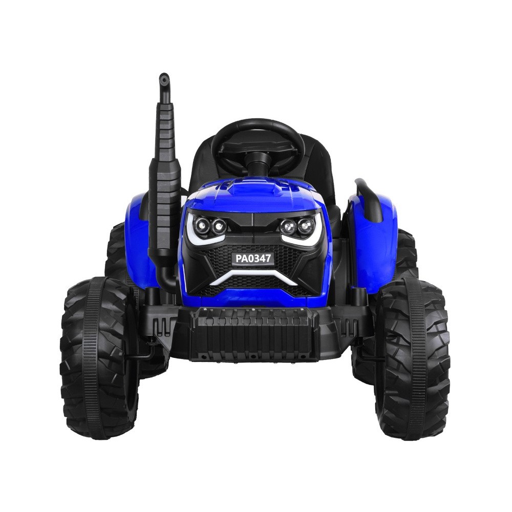 JOKO Veľký Elektrický Traktor s Elektricky vyklápacou vlečkou 205cm, 2x200W 24V, kožené sedadlo, modrý