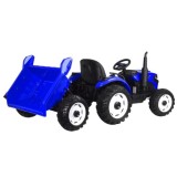 JOKO Veľký Elektrický Traktor s Elektricky vyklápacou vlečkou 205cm, 2x200W 24V, kožené sedadlo, modrý