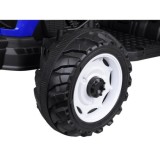 JOKO Veľký Elektrický Traktor s Elektricky vyklápacou vlečkou 205cm, 2x200W 24V, kožené sedadlo, modrý