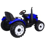JOKO Veľký Elektrický Traktor s Elektricky vyklápacou vlečkou 205cm, 2x200W 24V, kožené sedadlo, modrý