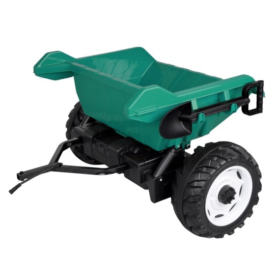 JOKO Veľký Elektrický Traktor s Elektricky vyklápacou vlečkou 205cm, 2x200W 24V, kožené sedadlo, zelený