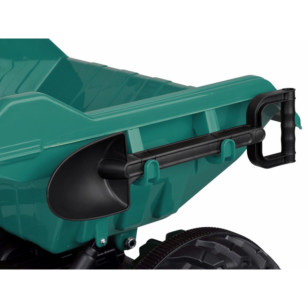JOKO Veľký Elektrický Traktor s Elektricky vyklápacou vlečkou 205cm, 2x200W 24V, kožené sedadlo, zelený